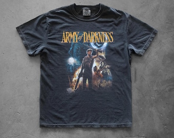 Army of Darkness Graphic Tee, Vintage Horror Movie Shirt, Black Retro Film T Shirt
