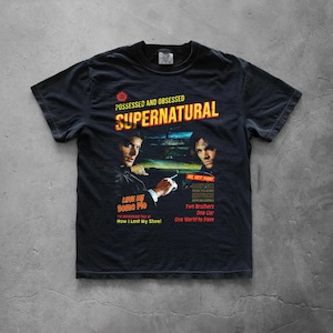 Supernatural Vintage Graphic T-Shirt | Winchester Brothers TV Series Tee | Retro Horror Shirt Black