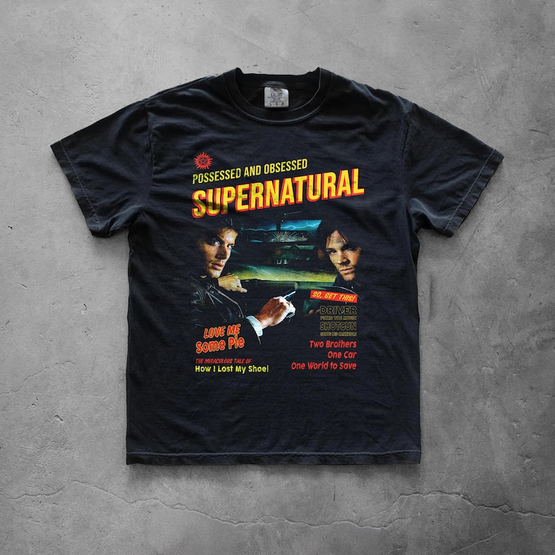 Supernatural Vintage Graphic T-Shirt | Winchester Brothers TV Series Tee | Retro Horror Shirt Black