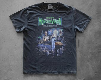 Monstervision Graphic Tee, Vintage Horror TV Shirt, Retro Black Movie T Shirt