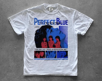 Blue Anime Graphic Tee | 90s Psychological Horror T-Shirt (Comfort Colors)