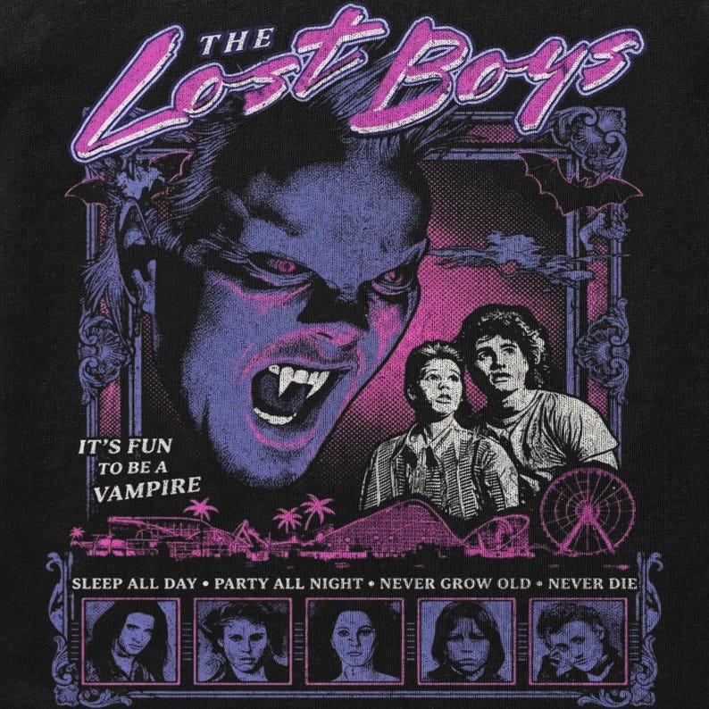Koszulka z horroru z lat 80. z wampirem w stylu retro, z motywem „Lost Boys” zdjęcie 3