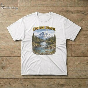 Vintage T-shirt Cascade Range Mountains, grafisch T-shirt nationaal park, shirt bergmeer natuur, outdoor avontuur esthetisch uniseks cadeau
