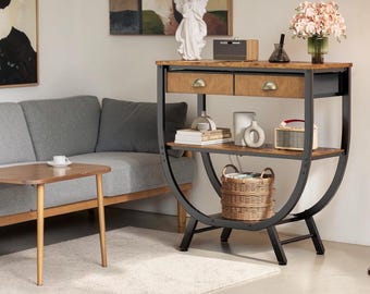 Industrial Console Table Entryway Sofa Table Storage Shelves Accent Furniture Narrow