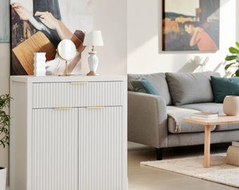 Fluted Storage Cabinet Buffet Sideboard Drawers Shelves Modern Organizer for Kitchen Entryway Home