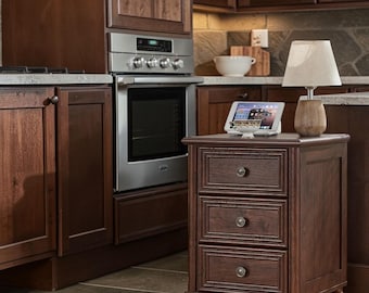 Farmhouse Nightstand Walnut Wood Bedside Table 3 Drawer Storage End Table Bedroom Living