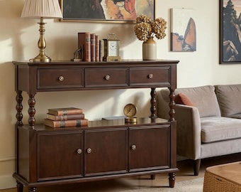 Wood Veneer Console Table Drawers Storage Entryway Hallway Cabinet Sofa Table