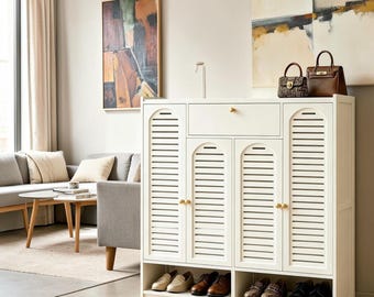 Bamboo Shoe Cabinet Storage Rack Organizer Acrylic Doors Entryway Closet Hallway Furniture Modern