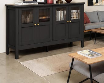 Modern Black Buffet Cabinet Acrylic Doors Sideboard Coffee Bar Storage Credenza