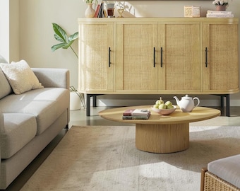Rattan Sideboard Buffet Cabinet Metal Legs Storage Coffee Bar Entryway Console