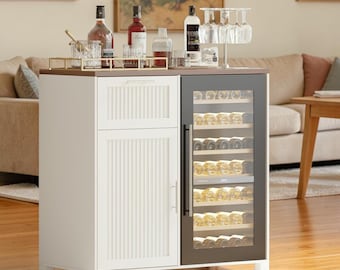 Mini Coffee Bar Cabinet with Fridge Space Fluted Wine Storage Station with Outlet