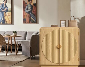 Fluted Buffet Cabinet Arched Sideboard Storage Coffee Bar Entryway Organizer Wood Furniture Modern