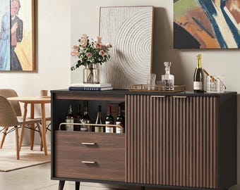 Coffee Bar Cabinet Wine Storage Glass Holder Charging Station Modern Sideboard Buffet Organizer Furniture