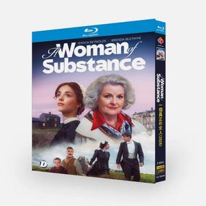 May include: A Blu-ray disc case for the film "A Woman of Substance", starring Jessica Reynolds and Brenda Blethyn. The cover art depicts two women in period dress against a sunset and a building. The case is predominantly blue.