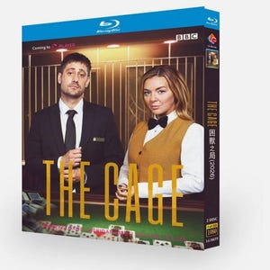 May include: Blu-ray case for "The Cage" (2026) with two people in formal wear. The title is in gold lettering. The case has a blue top with the Blu-ray logo and BBC branding.