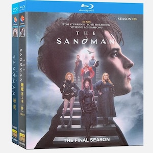 May include: A Blu-ray disc set for "The Sandman: Season 2". The cover features a profile of a person with a cast of characters in the background. The spine of the case has the title in English and Chinese.