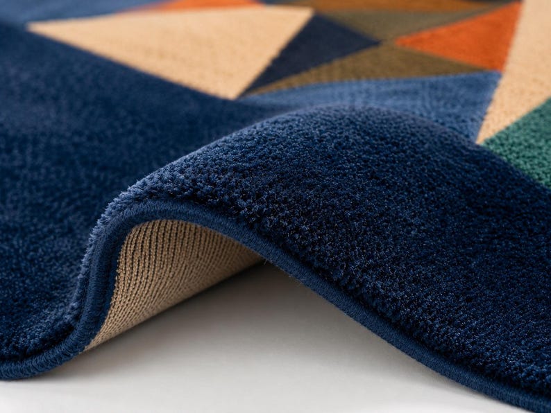 Hand Tufted Wool Area Rug, Navy Blue Geometric Border, Modern Living ...