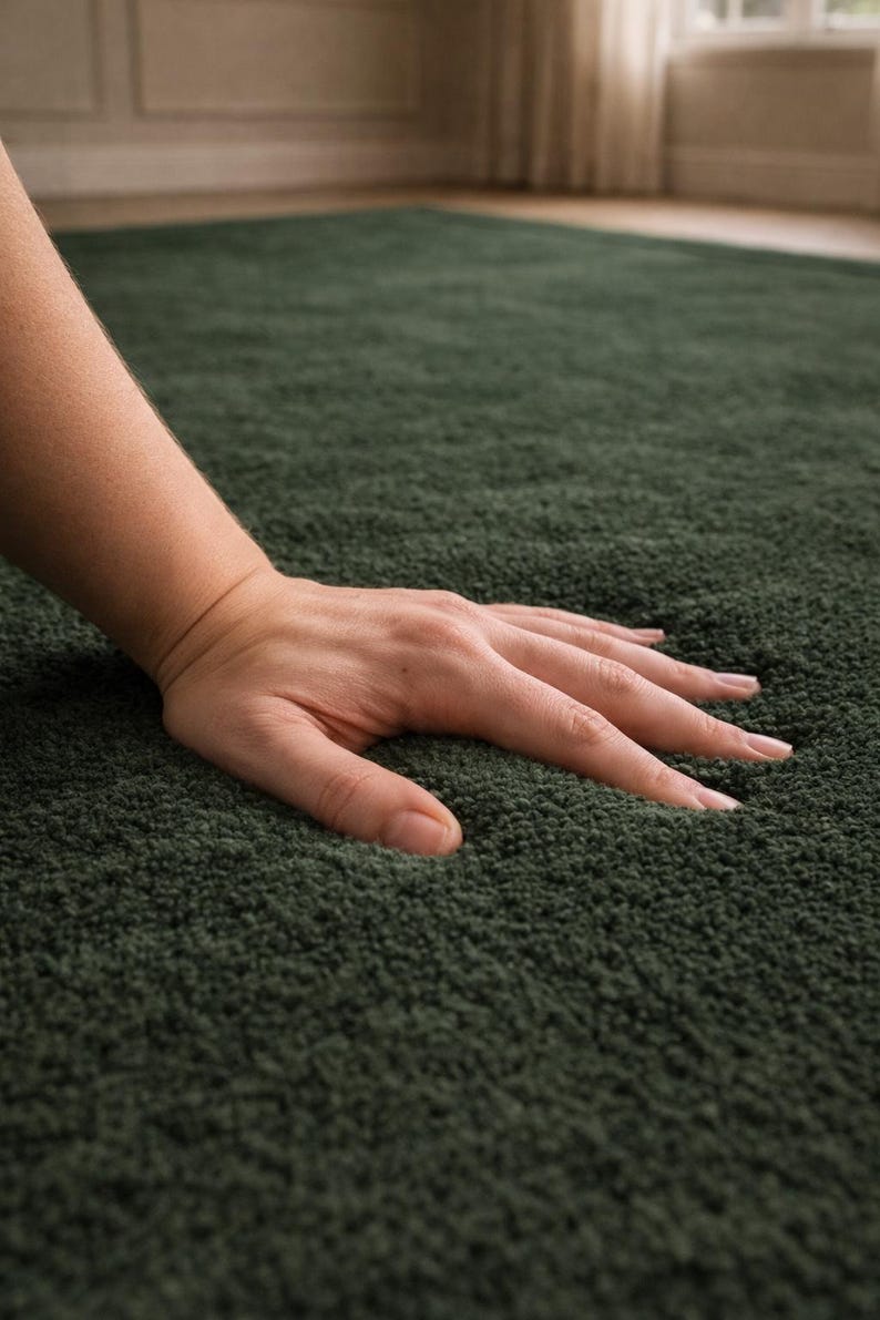Dark Green Area Rug Solid Border Minimalist Carpet Luxury Living Room ...