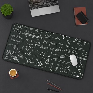 Skrivbordsmatta för vetenskapliga formler, svarta tavlan | Matematik, kemi, fysik, illustration