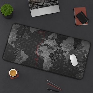 World Timezone Map Desk Mat | Dark Gray Global Map Mousepad