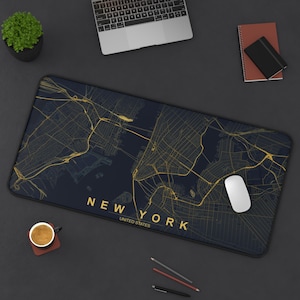 New York City Map desk mat | Gold on Navy