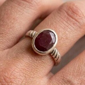 Natural Ruby Silver Ring - Simple Boho Design Statement Ring - 925 Sterling Silver Handmade Jewelry - Gift Idea