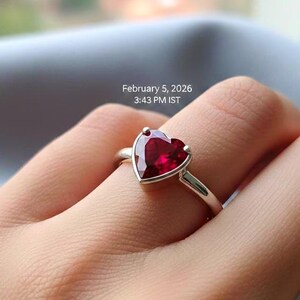 Natural Heart Ruby Silver Ring - Simple Boho Design Statement Ring - 925 Sterling Silver Handmade Jewelry - Gift Idea