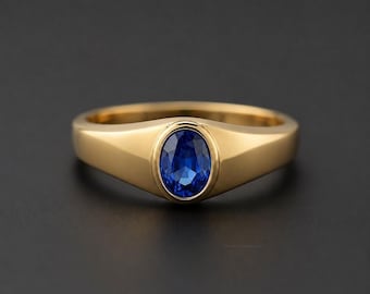 Minimalistischer Blauer Saphir Ring in 925 Sterling Silber Gold Vermeil - Oval Blauer Edelstein Ring - Saphir Geburtsstein Schmuck Geschenkidee