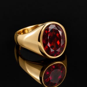 Gold Fill Men's Garnet Signet Ring, 925 Sterling Silve Bezel Set Heavy Gold Band, January Birthstone Jewelry, Vintage Ring Gift for Him