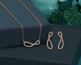 Set di collana e orecchini Infinity con diamanti CZ - Gioielli da donna fatti a mano in argento sterling 925 - Regalo per lei