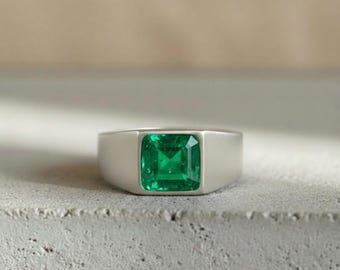 Echter Smaragd Siegelring - 925 Sterling Silber Schmuck
