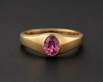 Anillo minimalista de zafiro rosa en plata de ley 925 con baño de oro - Delicado anillo de promesa apilable con piedra rosa - Anillo de piedra natal
