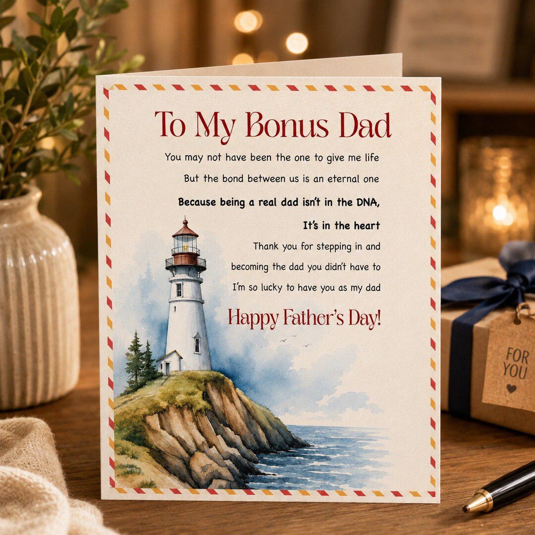 Bonus Dad Father’s Day Card, Stepfather Greeting Card, Lighthouse Thank ...