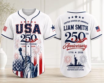 Koszulka baseballowa z okazji 250. rocznicy USA, koszulka patriotyczna 1776-2026, spersonalizowany strój na 4 lipca, koszulka z flagą amerykańską