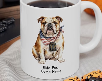 Bulldog Trucker Mug | Patriotic Dog Lover Coffee Cup | Trucker Gift