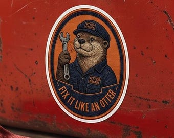 Otter Mechanic Sticker, Funny Garage Decal, Wrench Paw Vinyl Laptop Sticker