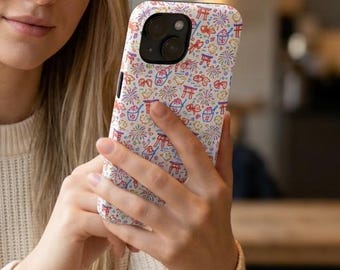 Kawaii iPhone Case Japanese Aesthetic Goldfish Fireworks Colorful Print