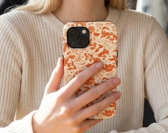 Goldfish Phone Case, Japanese Koi Fish Pattern, Orange Botanical iPhone Case, Samsung Galaxy Case