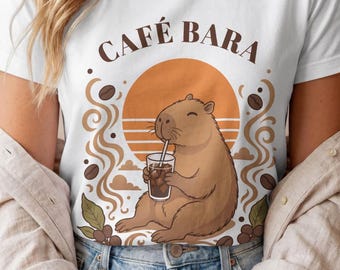 Capybara Coffee Lover Shirt, Cafe Bara Cozy Animal Tee, Garment-Dyed Cotton T-shirt