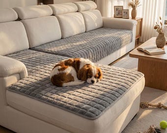 Plüsch-Sofabezug: Gestepptes Fleece-Couchkissen, rutschfester, moderner Stil