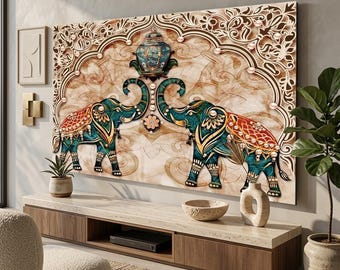 Dekorative TV Staubschutzhülle | Stoff-Schutzhülle mit Elefanten-Print (82-180 cm)