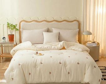 Flauschiger Winter Tröster Weiche Gesteppte Bettdecke Bär Gestickte Dicke Warme Gemütliche Bettwäsche Quilt Decke