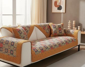 Die ganze Saison rutschfester Sofabezug, universelle Blumencouchmatte, Kissenschutz im ländlichen Stil