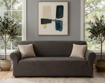 Große Blätter Jacquard Sofabezug | Stretch elastischer Couch Schoner, waschbarer Bezug