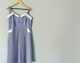 Blue & White Striped Dress - Nautical - Rockabilly