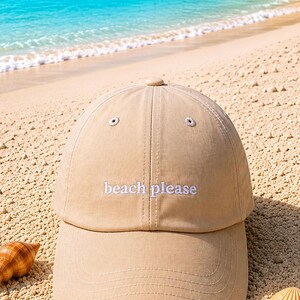 Boné bordado "Beach Please", estilo "Dad Hat", perfeito para o verão na praia, ideal para presentear amantes da praia, perfeito para férias no campo, com um toque oceânico e um estilo clássico de vovô.