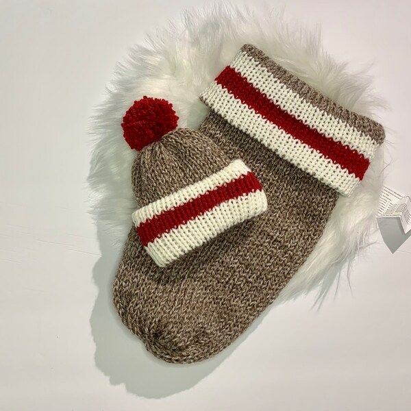 Sock Monkey Newborn gift set and photo prop- snuggle sack and hat.