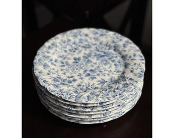7 platos de ensalada Nikko Blue Tea Roses, 19,7 cm. Borde con diseño floral azul "Blossom time".