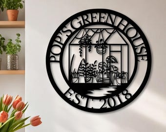 Metalen wandbord met naam voor in de kas, gepersonaliseerde wanddecoratie, cadeau voor tuinierende moeders, kerstcadeau, bord voor de bloementuin