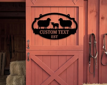Op maat gemaakt metalen bord met schapenmotief, metalen wanddecoratie met geiten en schapen, gepersonaliseerd bord met lammerenmotief, ranchdecoratie, cadeau voor de boer